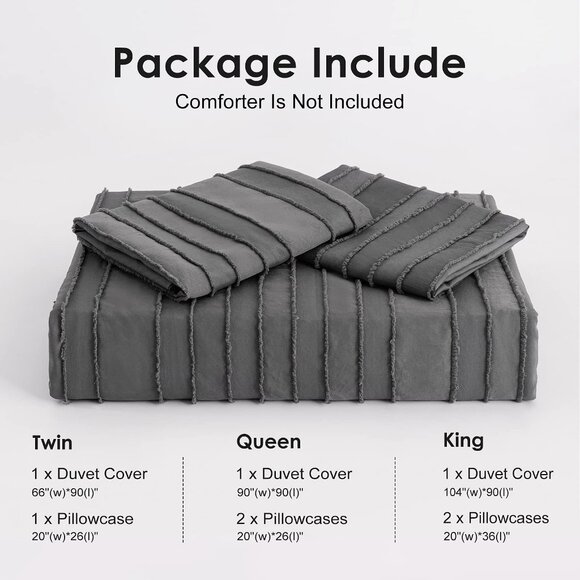 Boho Duvet Cover Striped Textured Duvet Cover Set Tufted Bedding Set  Gray - Picture 6 of 9